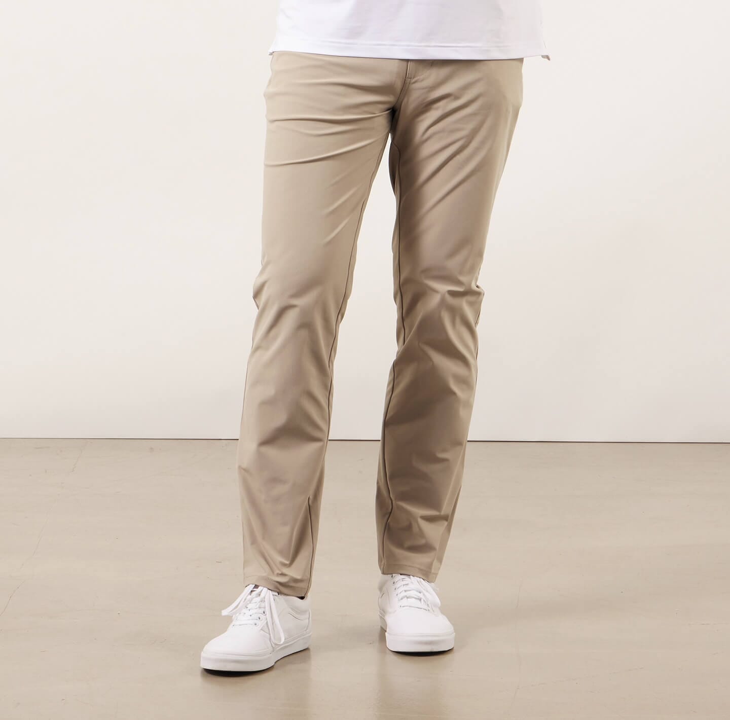 khaki men's Around The Clock pants with security pockets