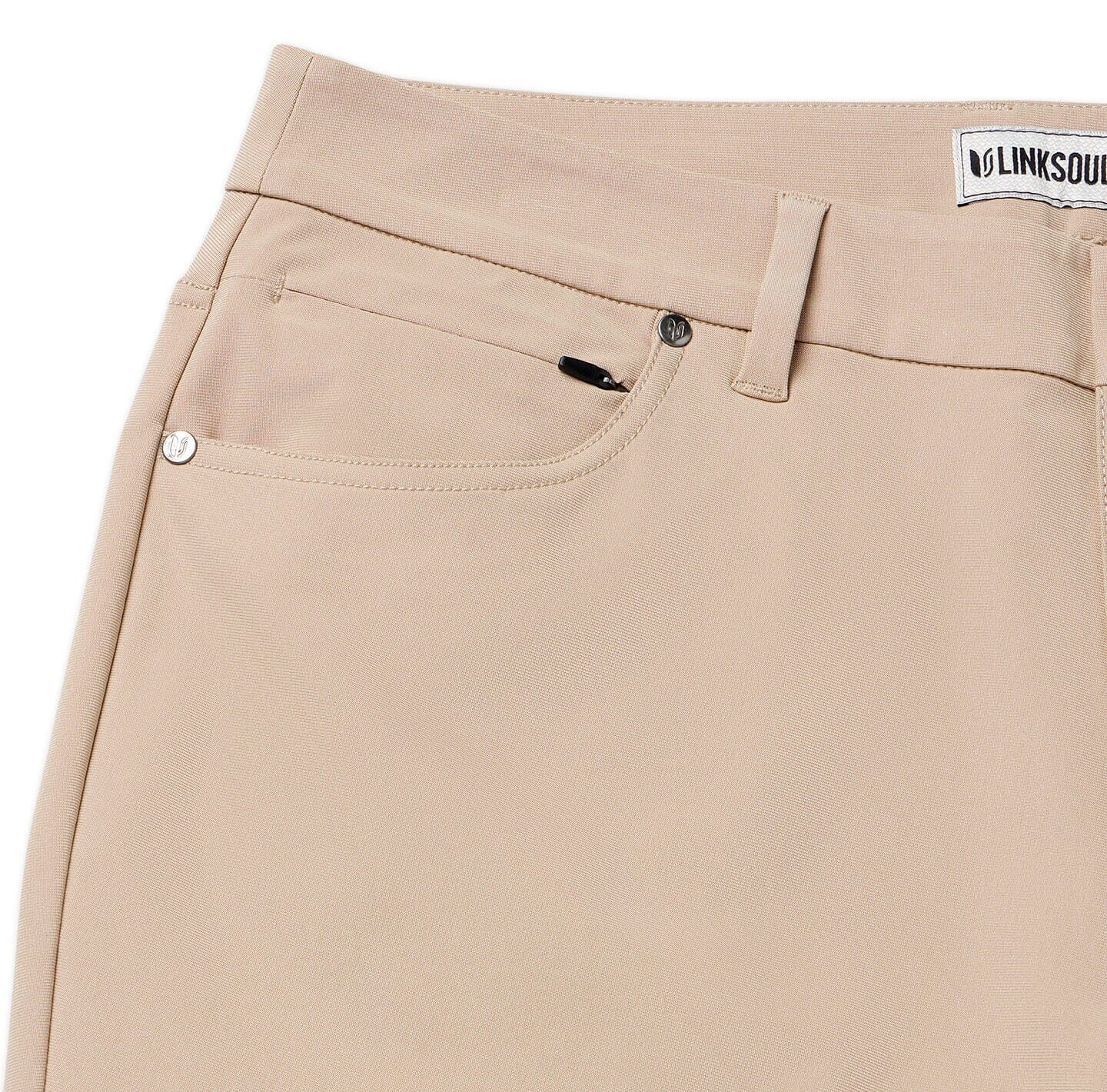 right side deail of security pocket on khaki Around The Clock Pants